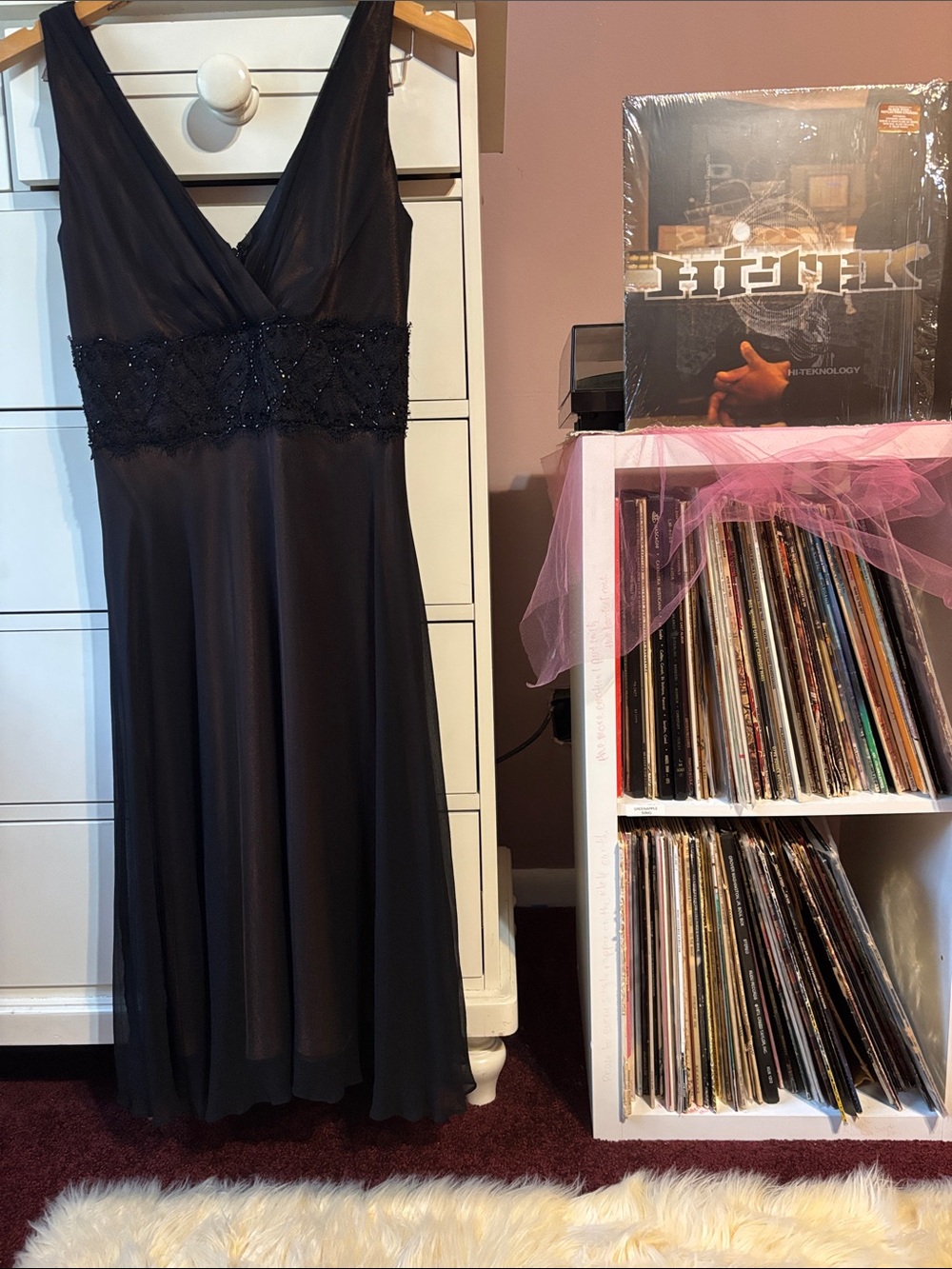 Silk Vintage Beaded Lace Dress Party Cocktail Bronze Gold 6 Flare Formal Y2K Hot